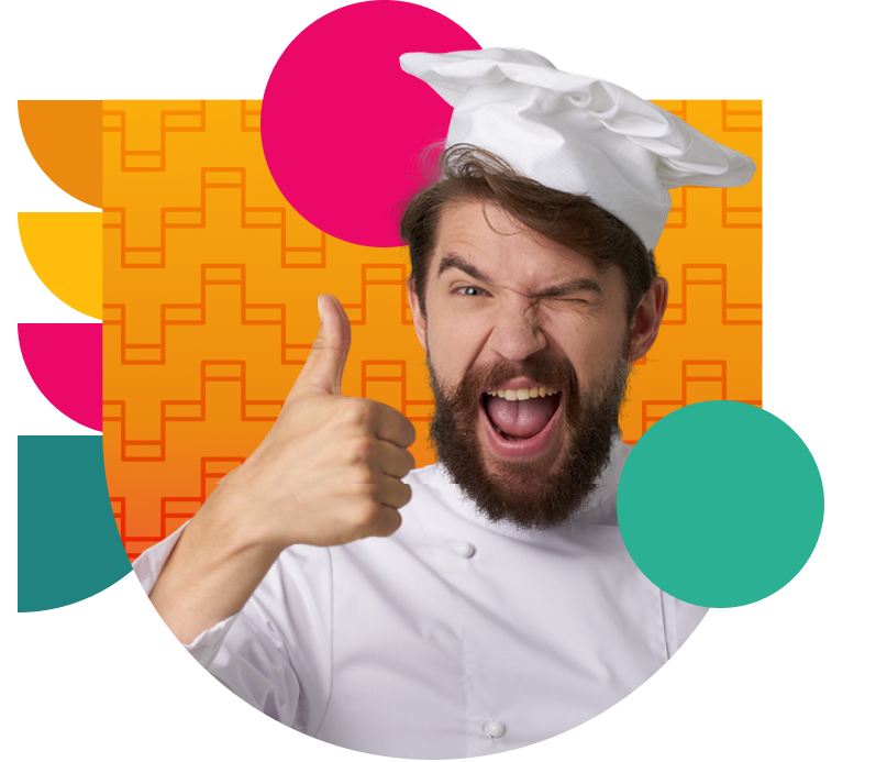 Chef winking with abstract shapes